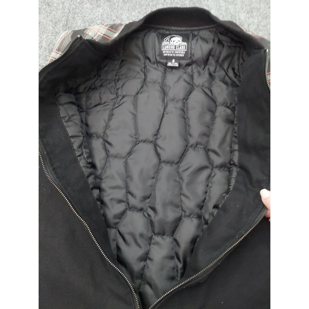 Lurking Class Vest Mens Small Black Red Full Zip Skull Canvas Coffin Print Quilt